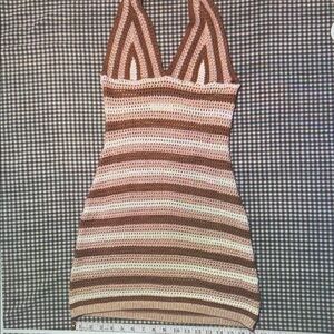 Striped Brown and Cream Crochet Dress